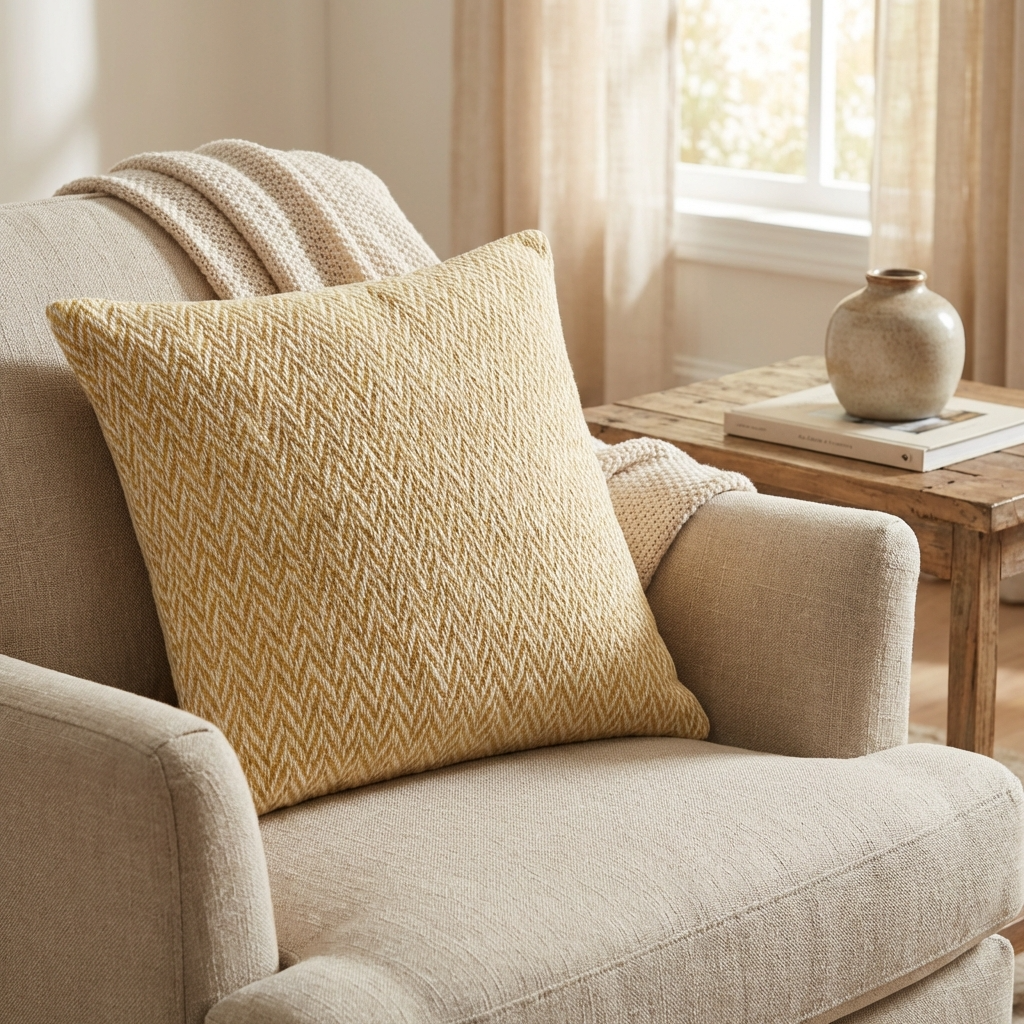Saffron Love Yellow Ikat Luxury Outdoor/Indoor Throw Pillow-4