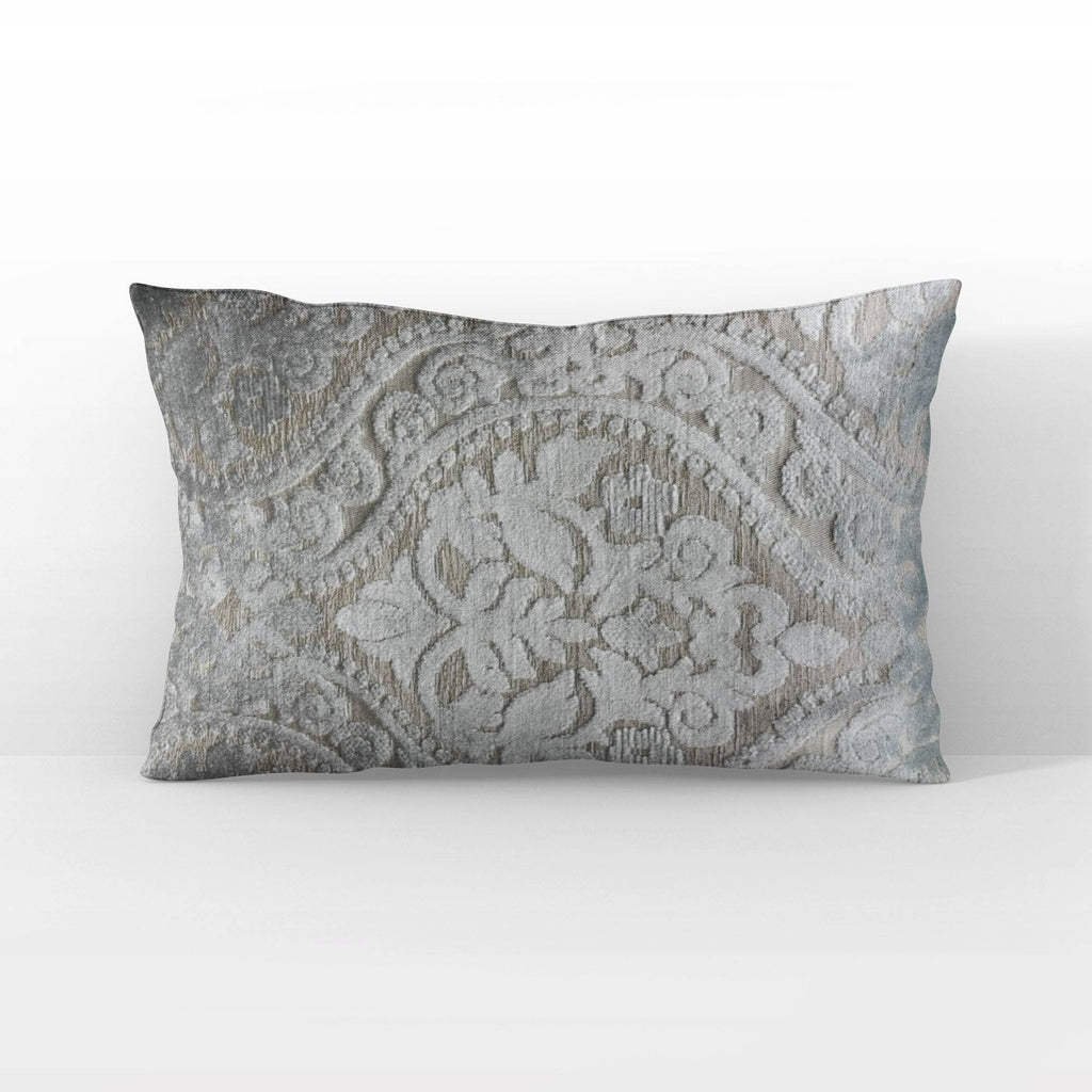 Plutus Versailles Grandeur Damask Gray Silver Velvet Luxury Throw Pillow-2