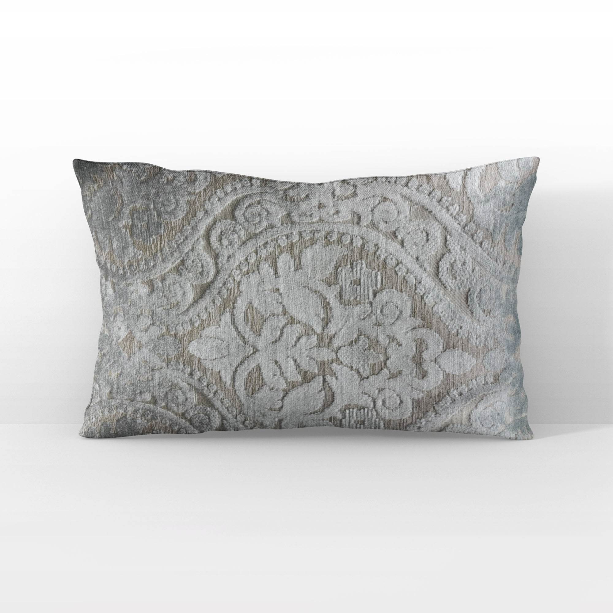 Plutus Versailles Grandeur Damask Gray Silver Velvet Luxury Throw Pillow-2