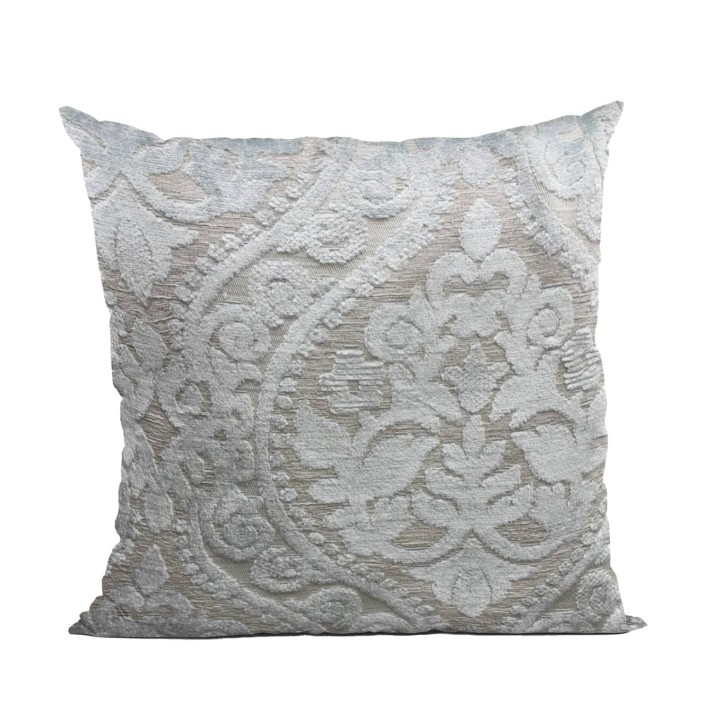 Plutus Versailles Grandeur Damask Gray Silver Velvet Luxury Throw Pillow-0