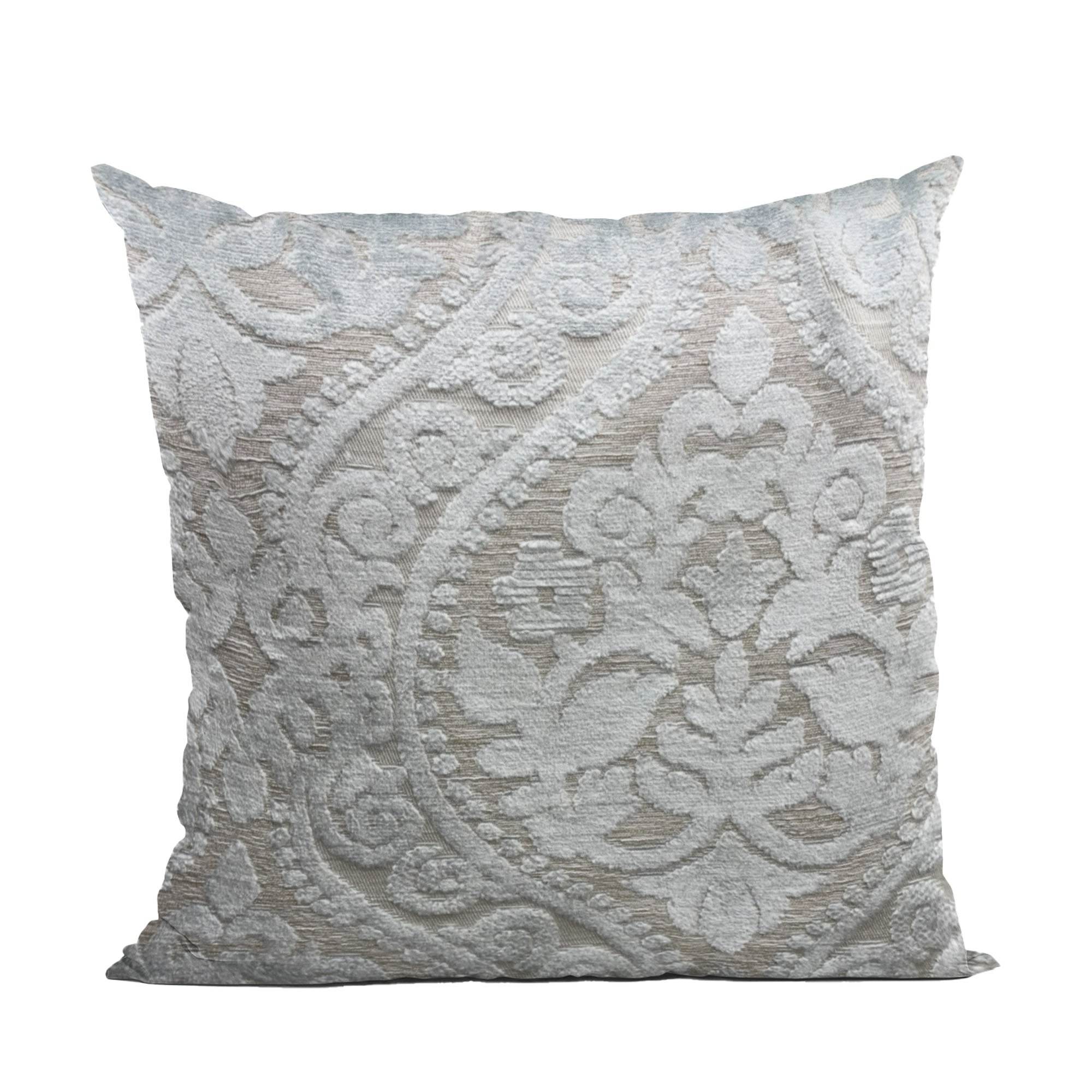 Plutus Versailles Grandeur Damask Gray Silver Velvet Luxury Throw Pillow-0