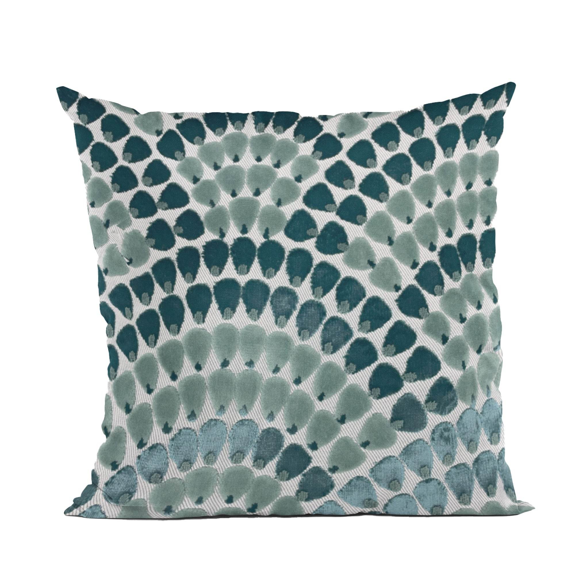 Plutus Sea Whisper Abstract Green Navy Velvet Luxury Throw Pillow-0