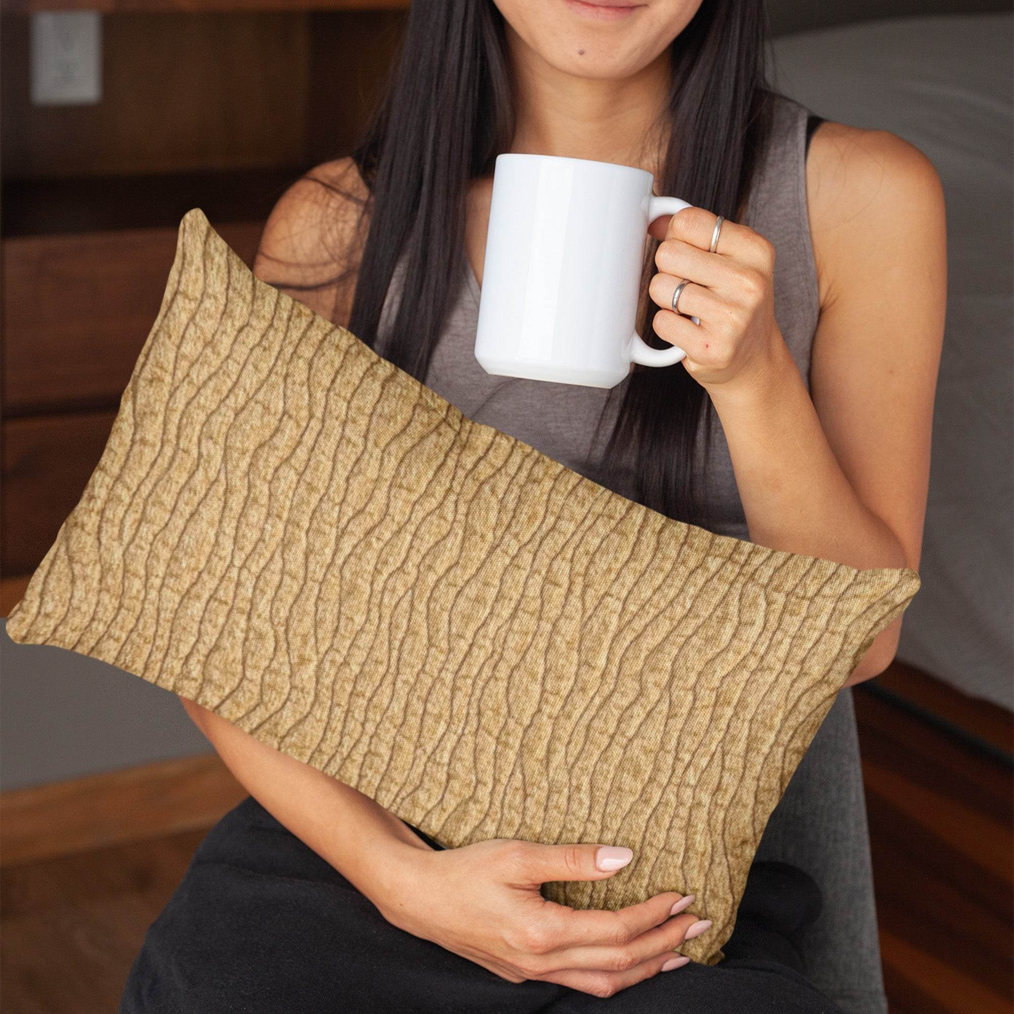 Plutus Yellow Desert Lines Luxury Throw Pillow-4