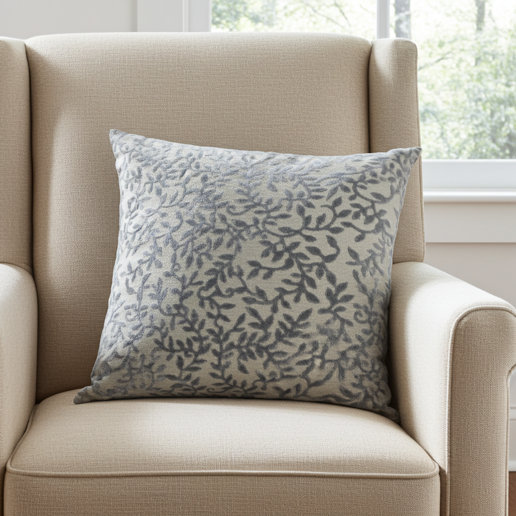 Plutus Grey Silver Whispering Vines Floral Luxury Throw Pillow-0