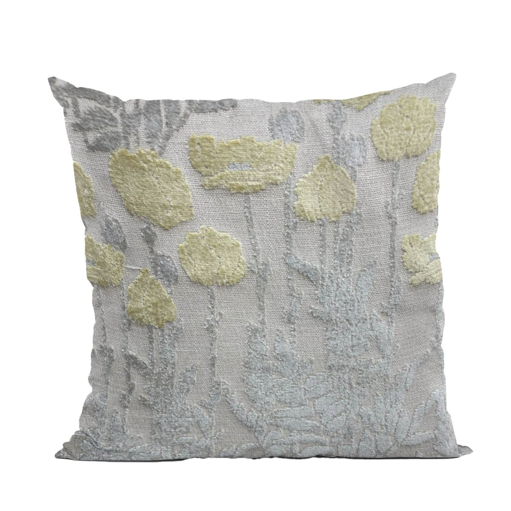 Plutus Enchanted Rose Floral Yellow Gray Velvet Luxury Throw Pillow-0