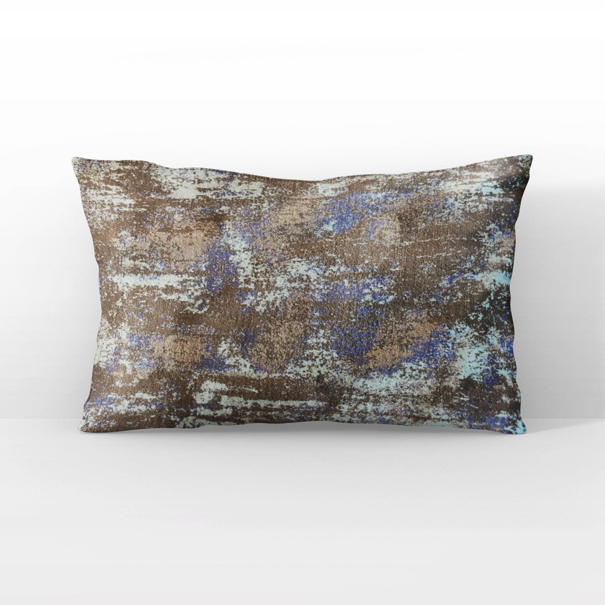 Plutus Weathered Texture iKat Brown Blue Velvet Luxury Throw Pillow-2