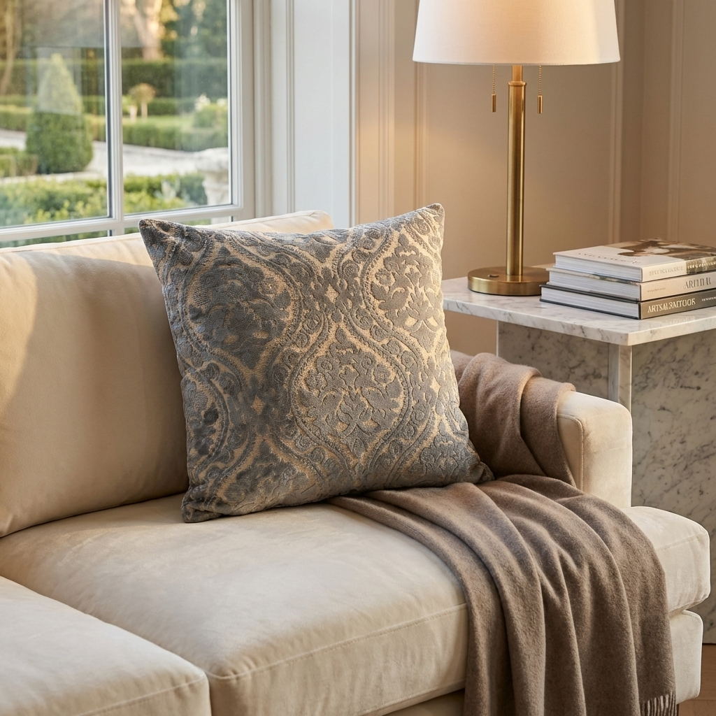 Tulip Zen Green Taupe Luxury Throw Pillow-1
