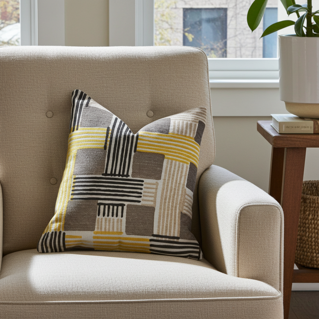 Hummingbird Isle Yellow, Beige and Gray Luxury Throw Pillow-4