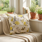 Song Bird Gardens Yellow, Beige and Gray Luxury Throw Pillow-2