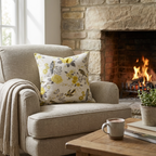 Song Bird Gardens Yellow, Beige and Gray Luxury Throw Pillow-3