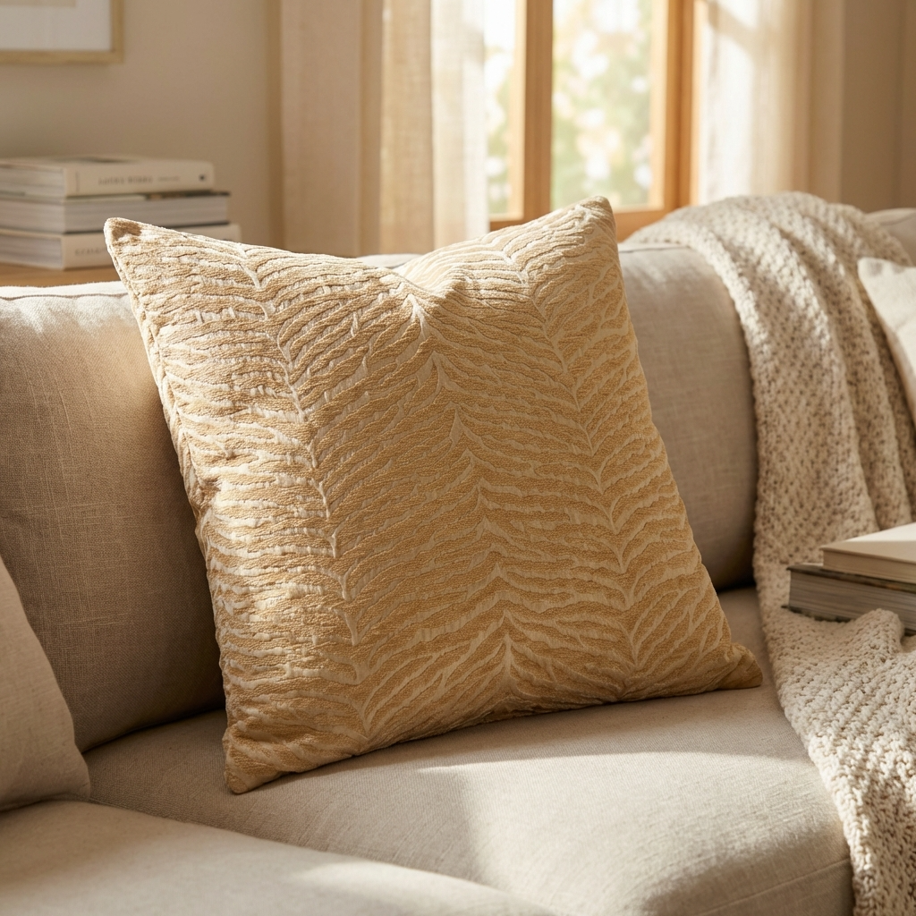 Oasis Waves Yellow and Beige Luxury Throw Pillow-0