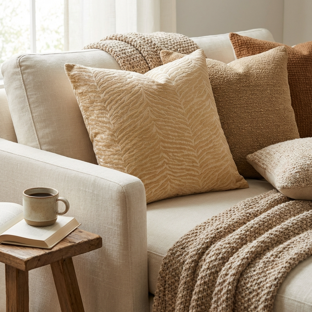 Oasis Waves Yellow and Beige Luxury Throw Pillow-1