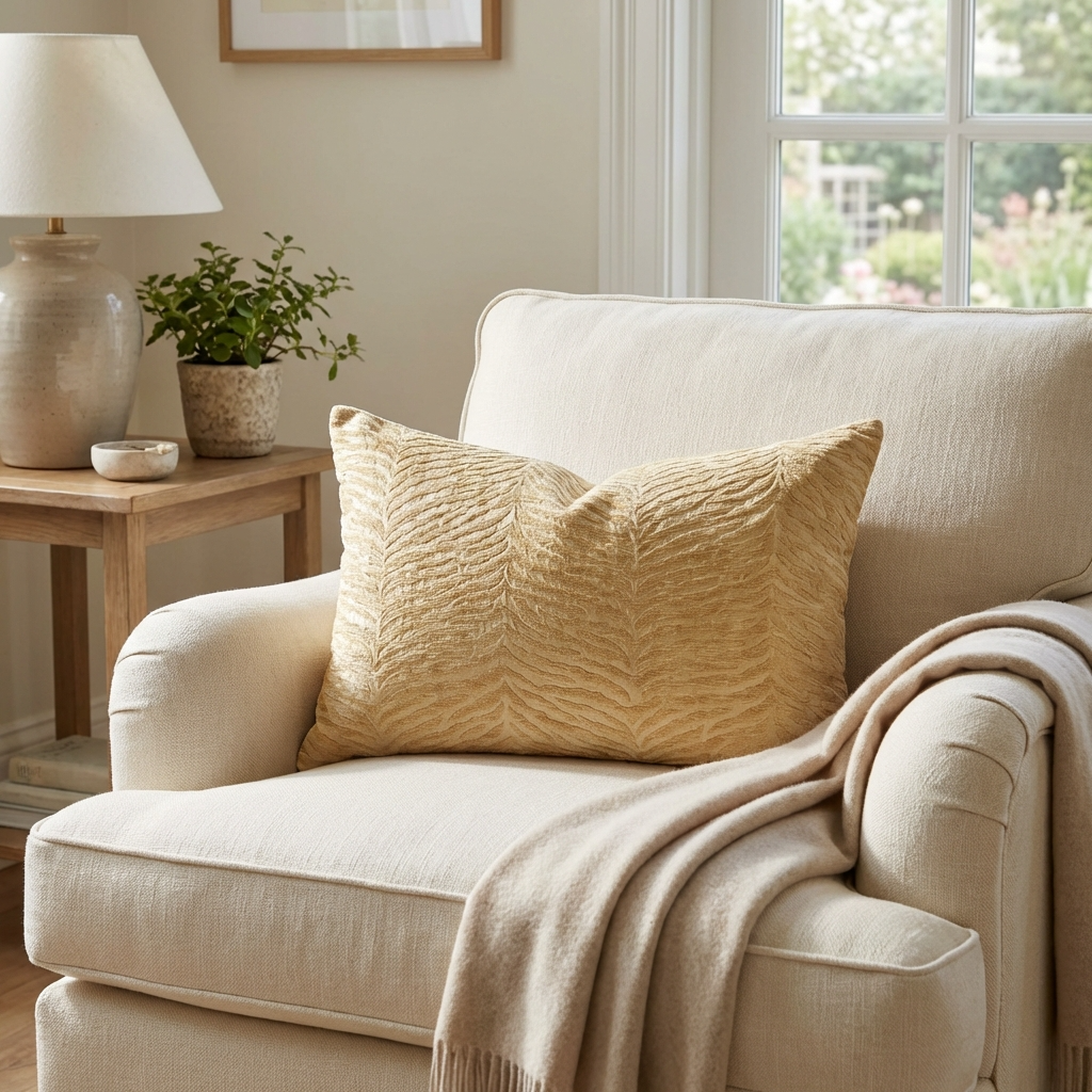 Oasis Waves Yellow and Beige Luxury Throw Pillow-2