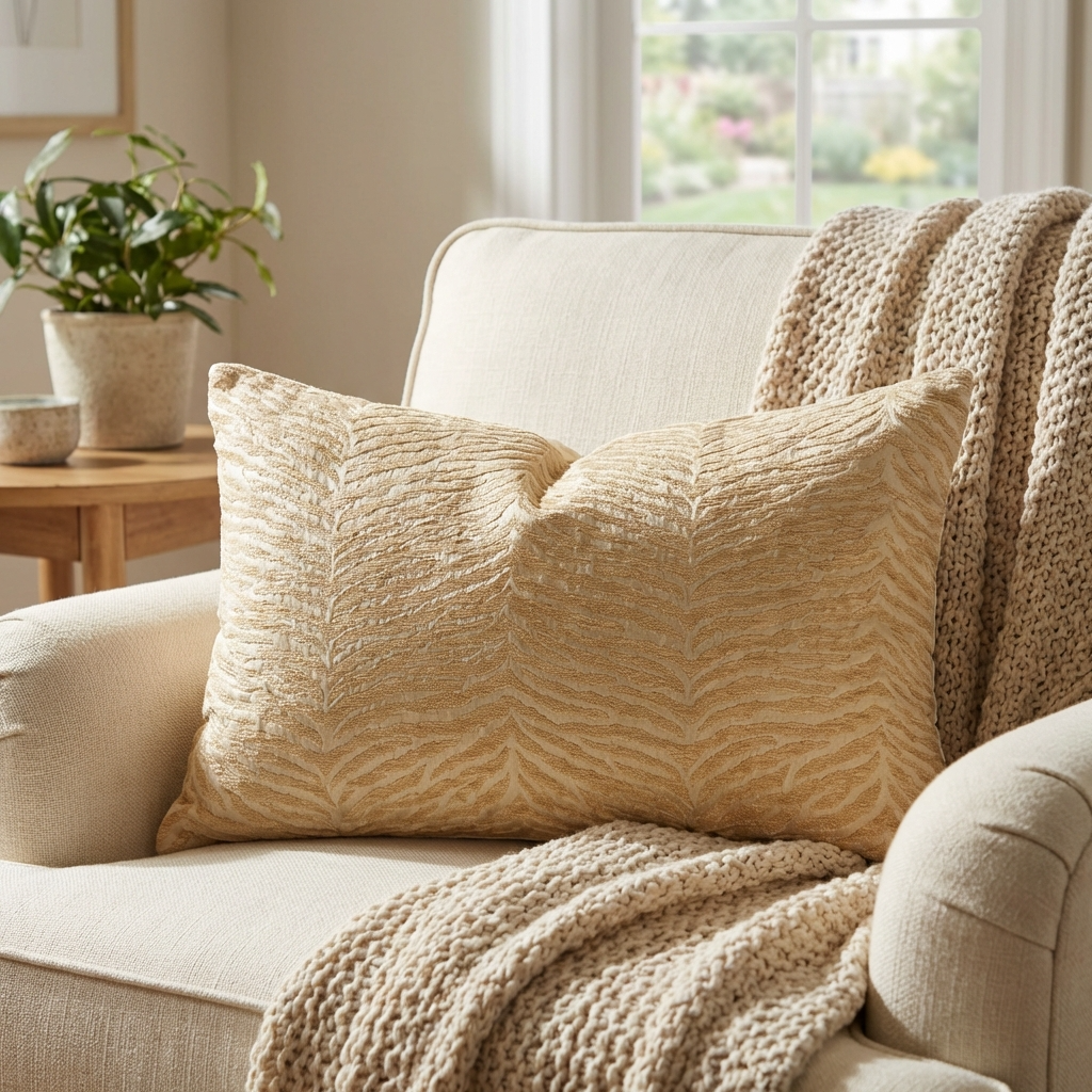 Oasis Waves Yellow and Beige Luxury Throw Pillow-3