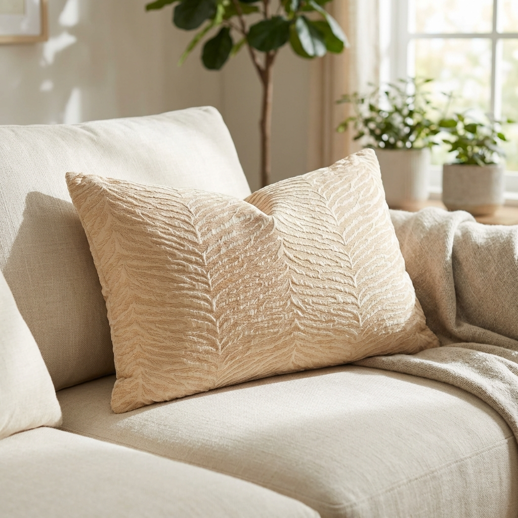 Oasis Waves Yellow and Beige Luxury Throw Pillow-4