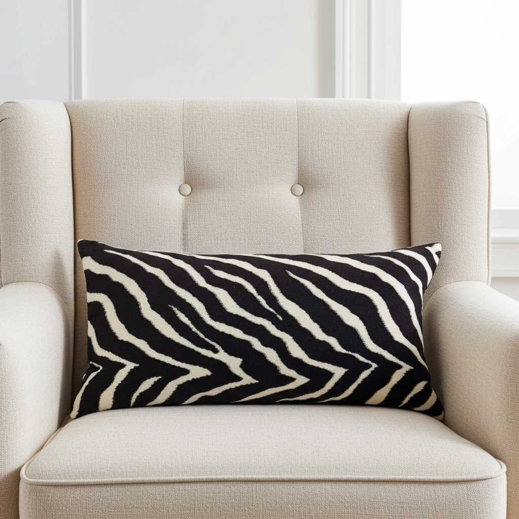 Black Zebra Black Animal Motif Luxury Throw Pillow-4