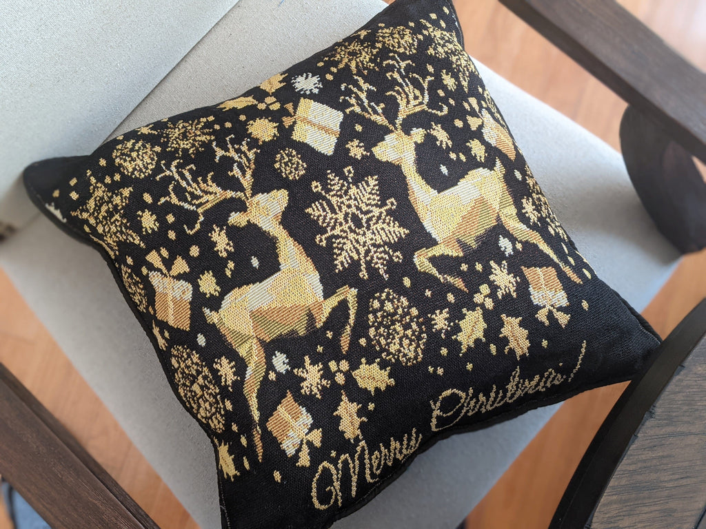 DaDa Bedding Magical Golden Reindeer Woven Tapestry Throw Pillow Covers 16" x 16"-4
