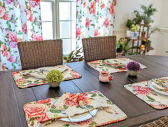 DaDa Bedding Set of 4-Pieces Romantic Roses Pink Floral Dining Table Napkins 18" x 18" (879)-3