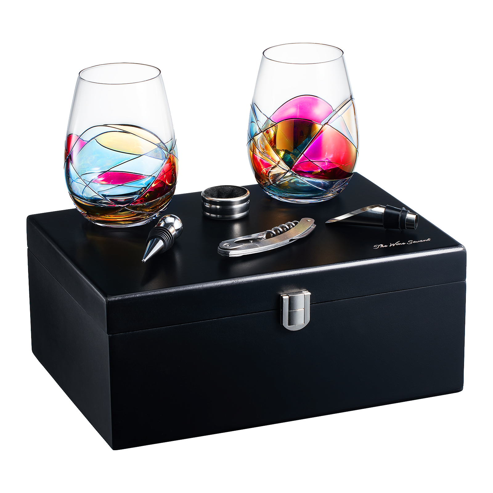 Painted STEMMLESS Wine Glass Box Set - 2 Glasses-0