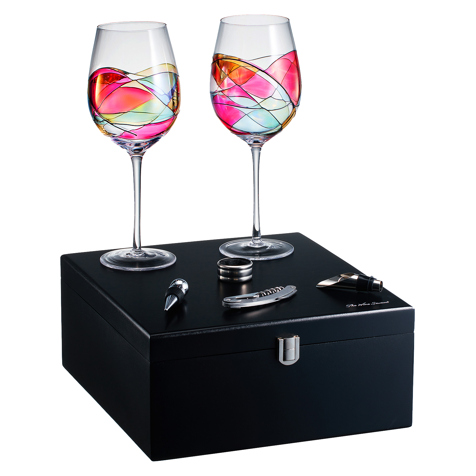 Painted STEMMED wine glass box set - 2 glasses