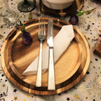 [ Set of 3 ] Zavis Green Acacia Wood Round Stackable Plate / Platter 12" | Dishwasher Safe-4