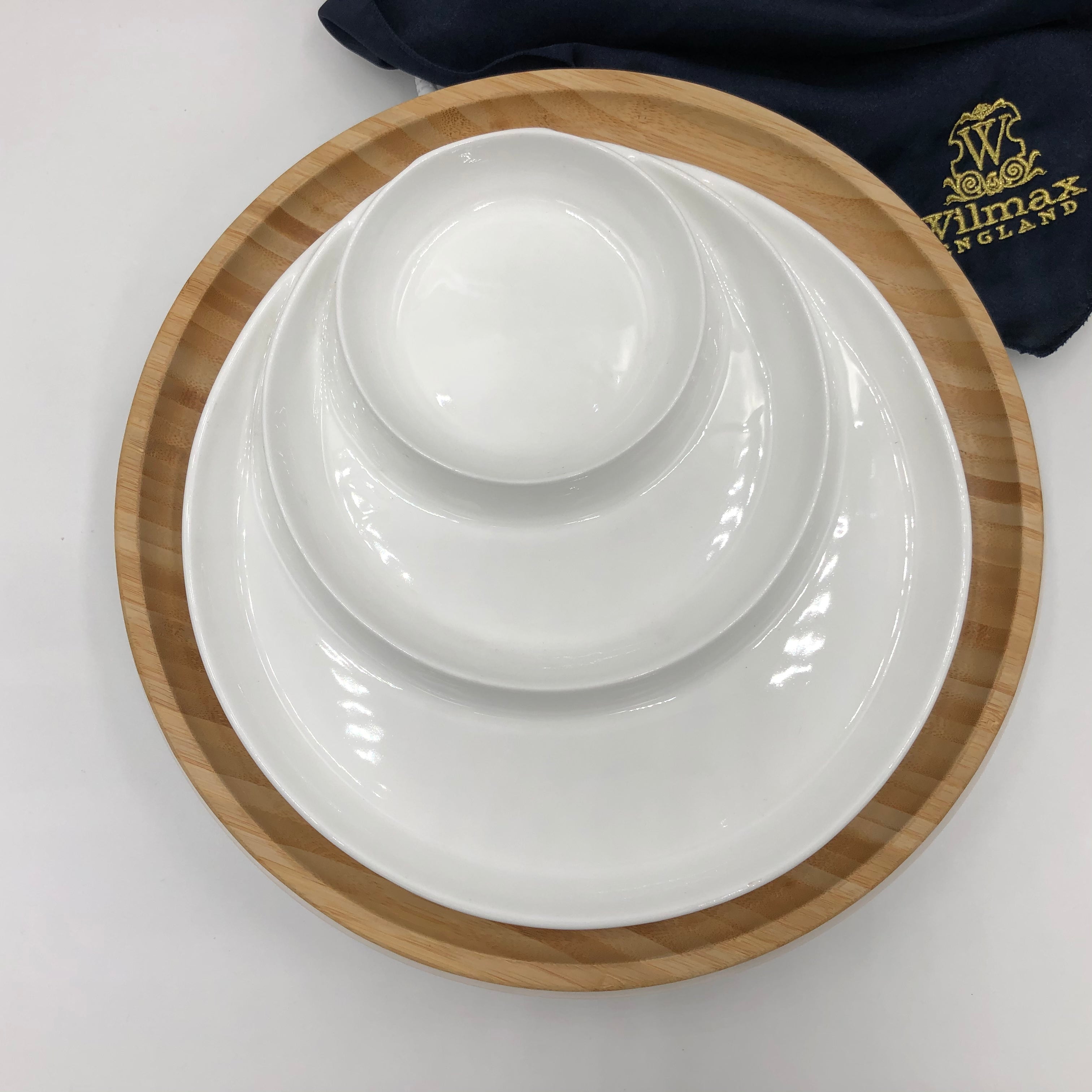Bamboo And Fine Porcelain 3 Section Divided Dish/plate Setting-1