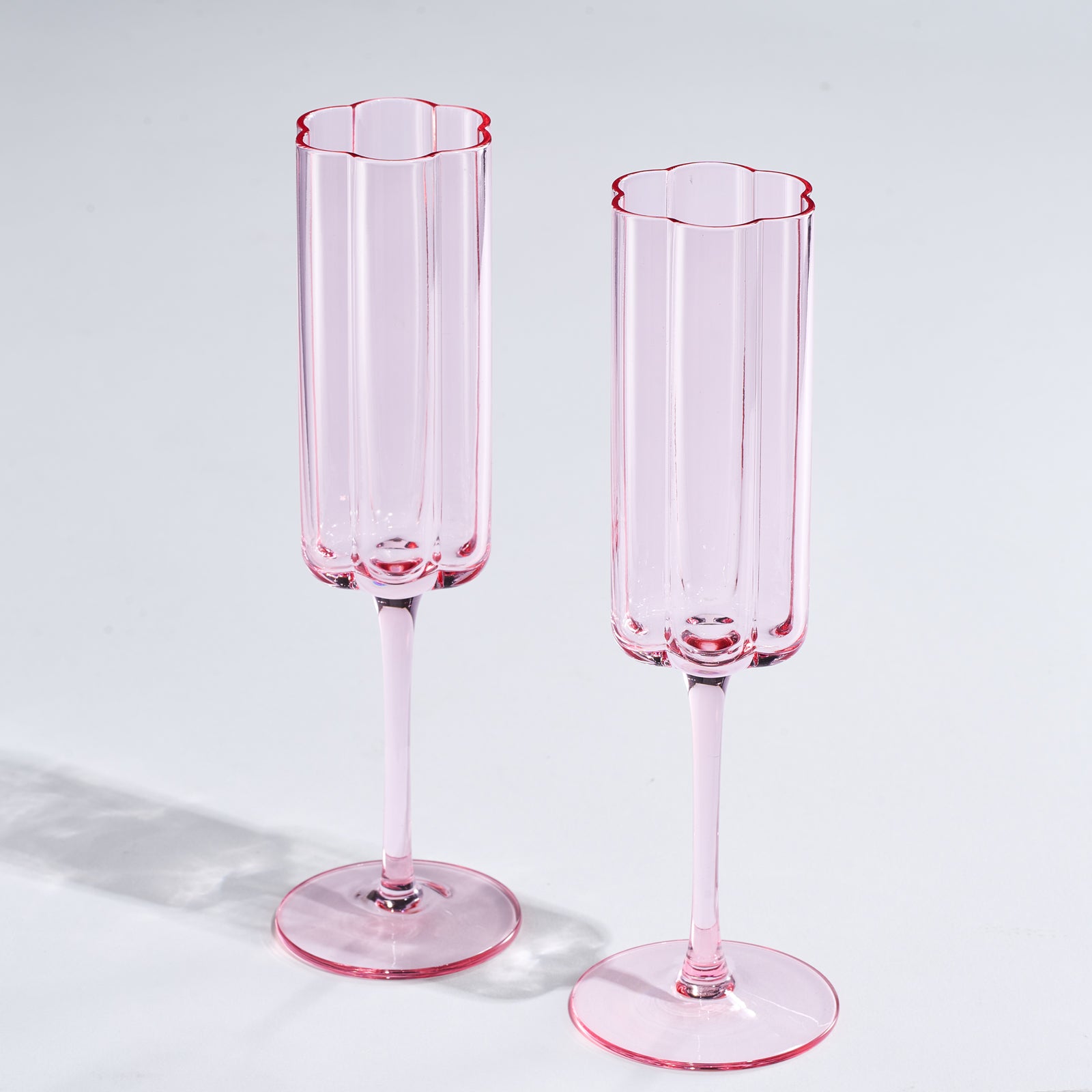 Flower Vintage Champagne Flute Glassware - Set of 2 - 7.4 oz (Pink)-0