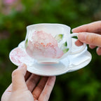 Hand-Painted Peony Porcelain Teacup & Saucer Set – Elegant Floral Ceramic Cup for Tea or Coffee-2