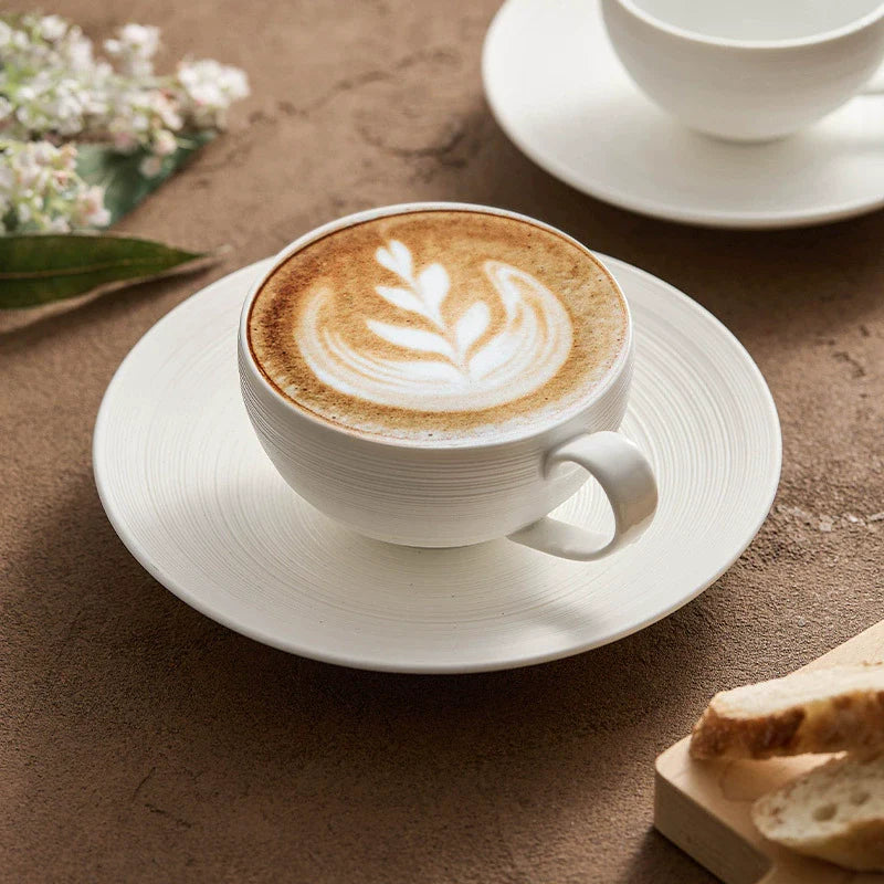 Artisan White Coffee Cup & Ceramics Set with Brushed Texture – Elegant Everyday Tableware-0