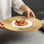 Golden Radial Gear Charger Plate – 12-Inch Artisanal Ceramic Presentation Plate-2