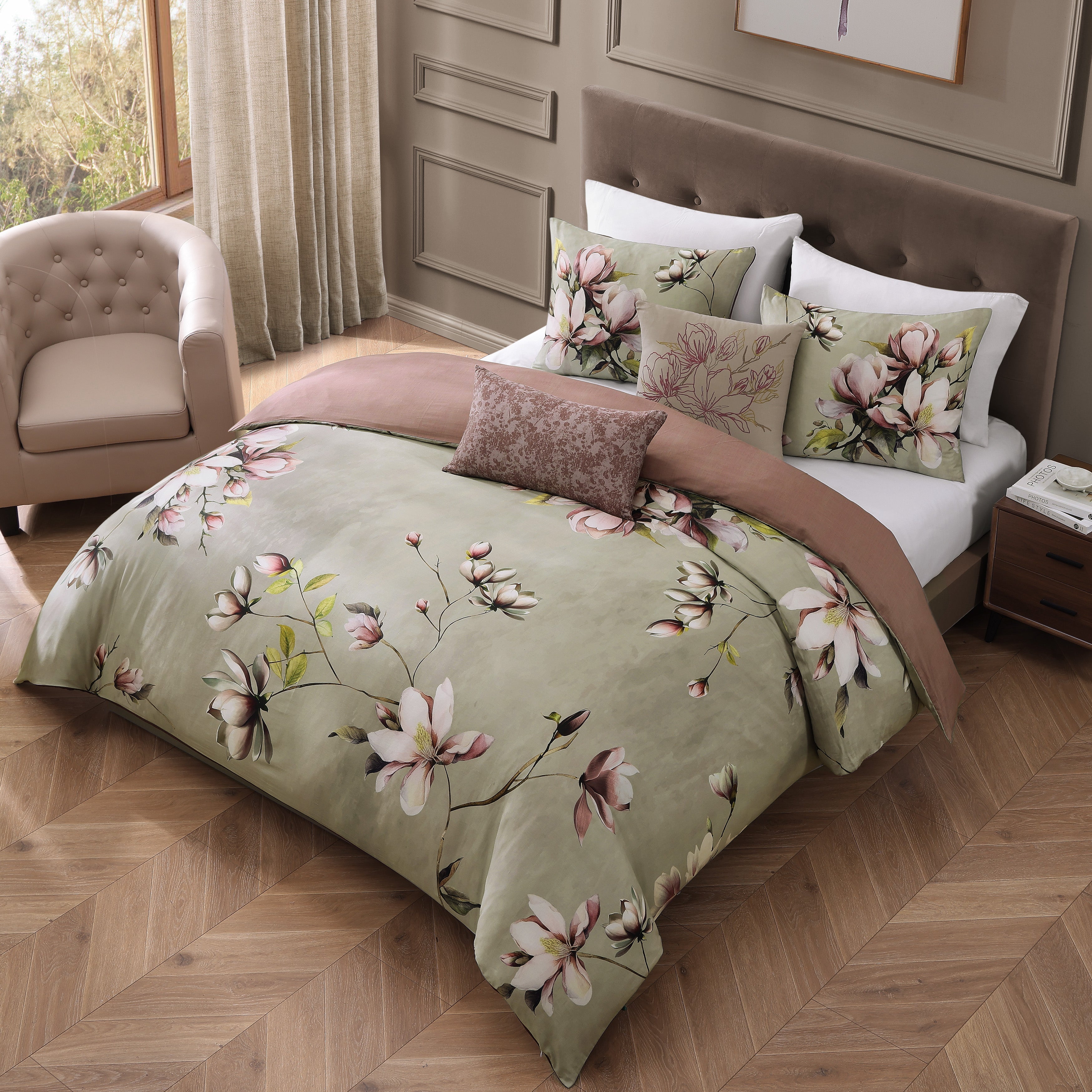 Bebejan Purple Lilies 5 Piece Reversible Comforter Set