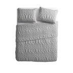 Queen Coastal Beach Embossed Starfish Seashell Seahorse Grey 3-Piece Quilt Set-4