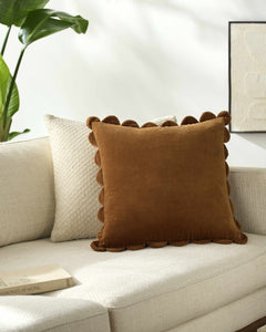 Caramel Brown Scalloped Corduroy Throw Pillow