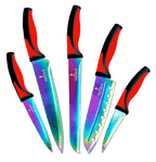 Kitchen Knife Set - Titanium Coated Blades - Red Handles