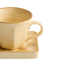 Vintage Hand-Painted Square Ceramic Coffee Mug with Saucer – 200ml-4