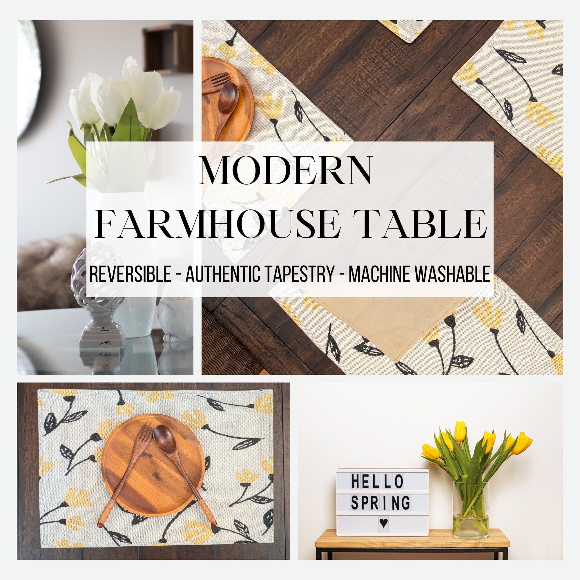 DaDa Bedding Set of 4-Pieces Sunshine Yellow Fleur Spring Tapestry Dining Table Placemats 13” x 19” (18112)-2