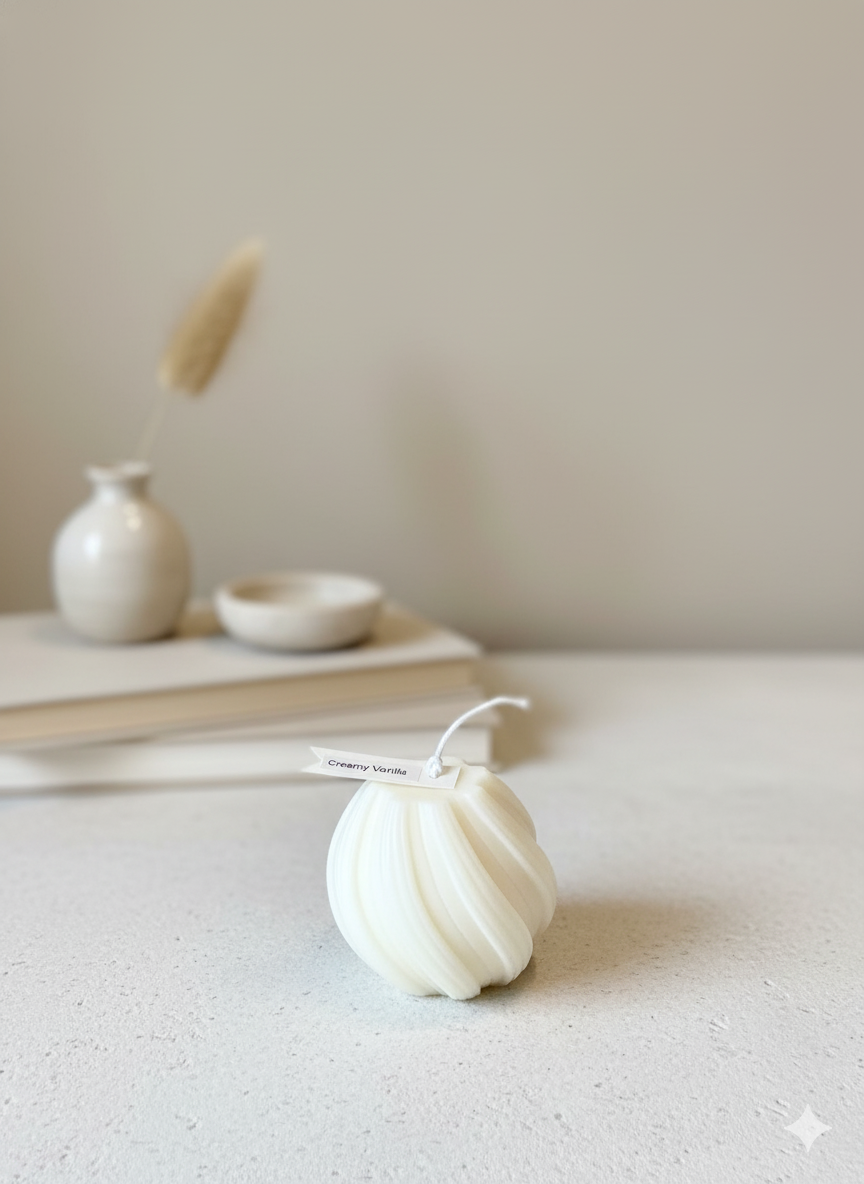 Ribbed Twirl Candle - Handcrafted Soy Wax Decorative Accent-2