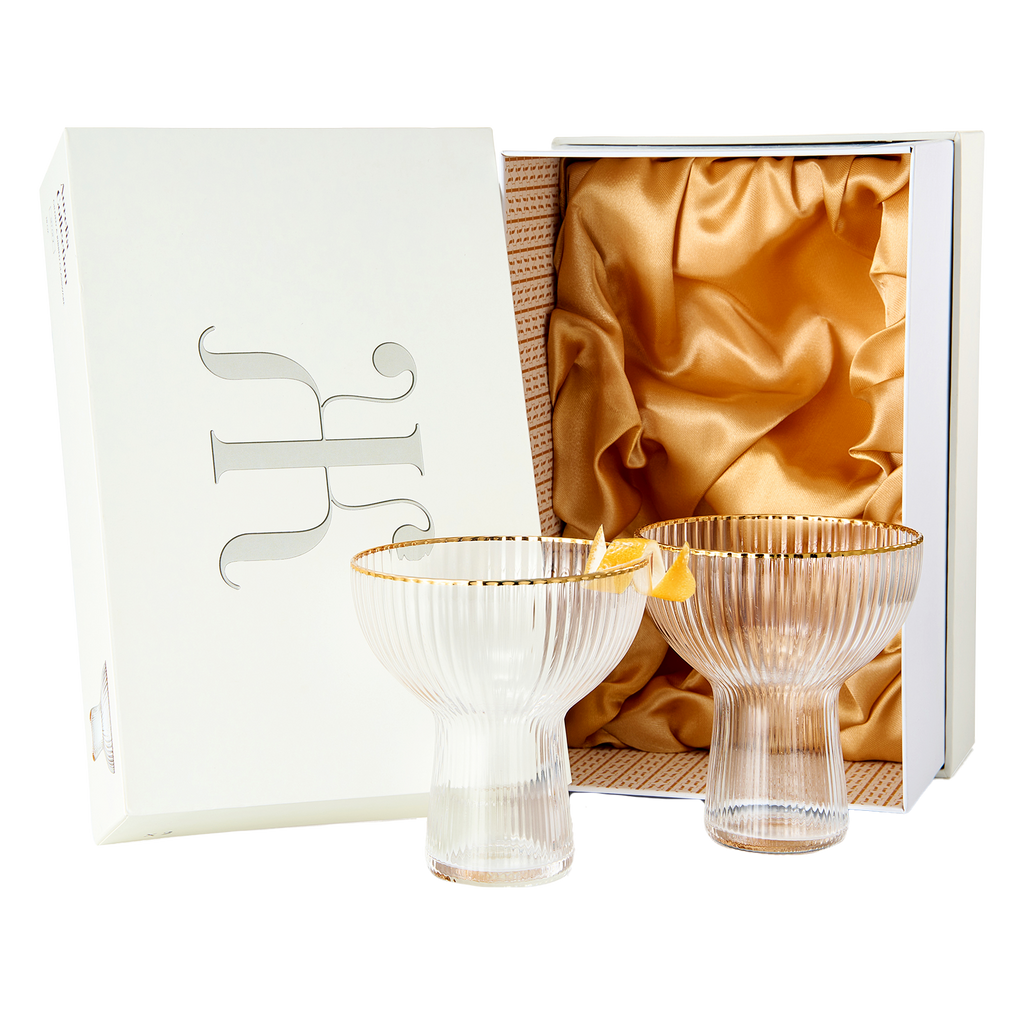 Ribbed Stemless Margarita Glasses with Gold Rim - Set of 4 (10 OZ)-0