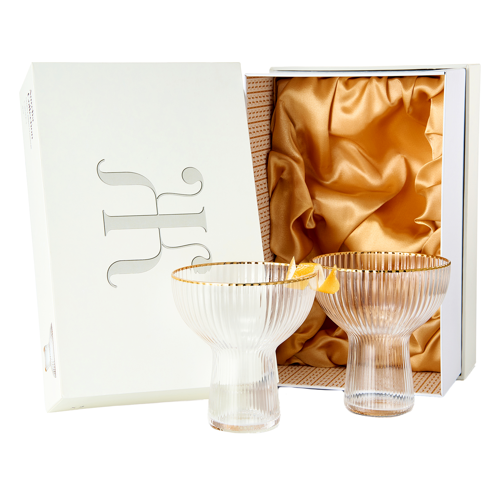 Ribbed Stemless Margarita Glasses with Gold Rim - Set of 4 (10 OZ)-0