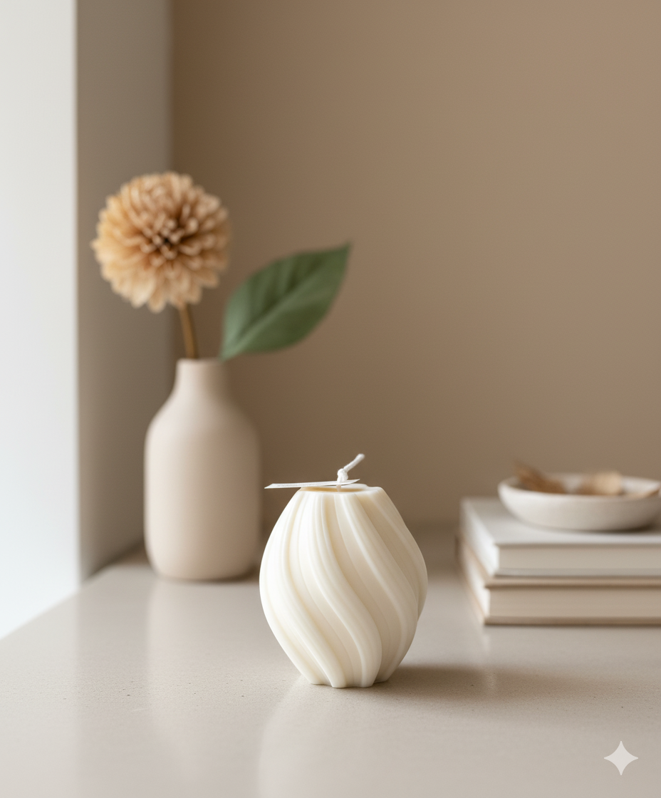 Ribbed Twirl Candle - Handcrafted Soy Wax Decorative Accent-0