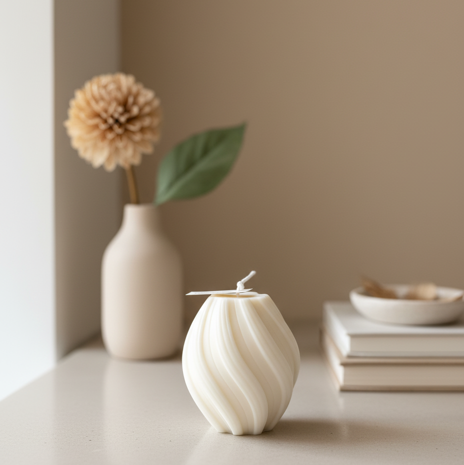 Ribbed Twirl Candle - Handcrafted Soy Wax Decorative Accent