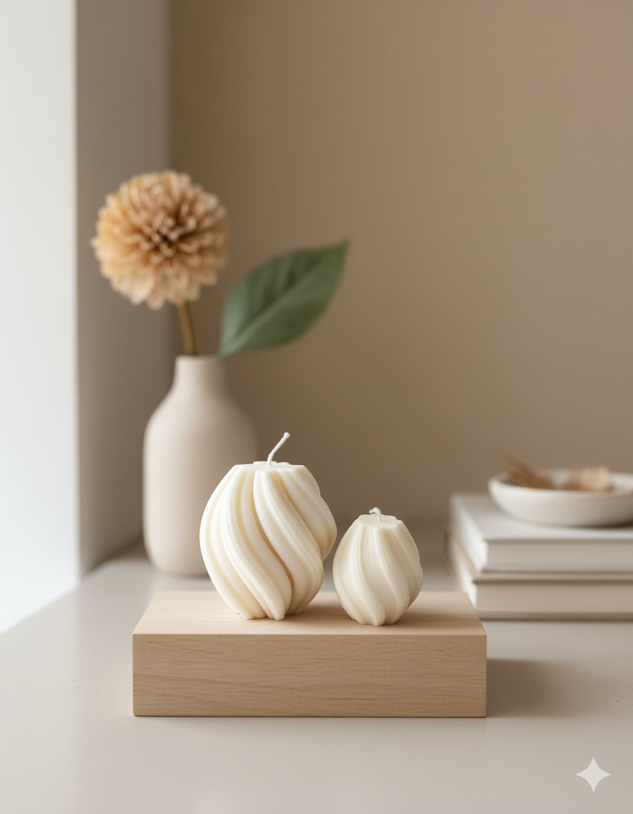 Ribbed Twirl Candle - Handcrafted Soy Wax Decorative Accent-1