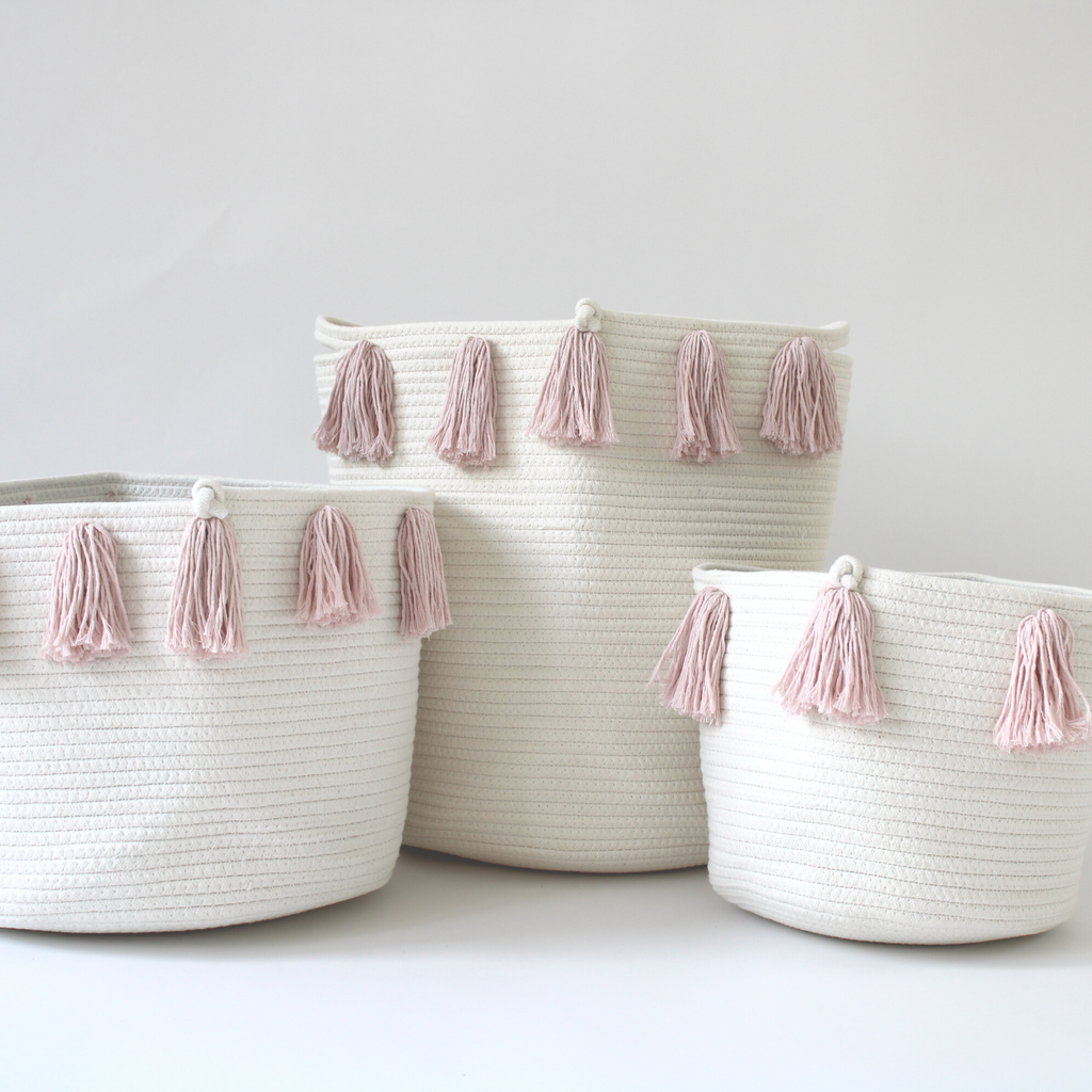 Rose Pink Tassel Basket - Medium-2
