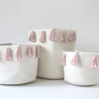 Rose Pink Tassel Basket - Medium-2