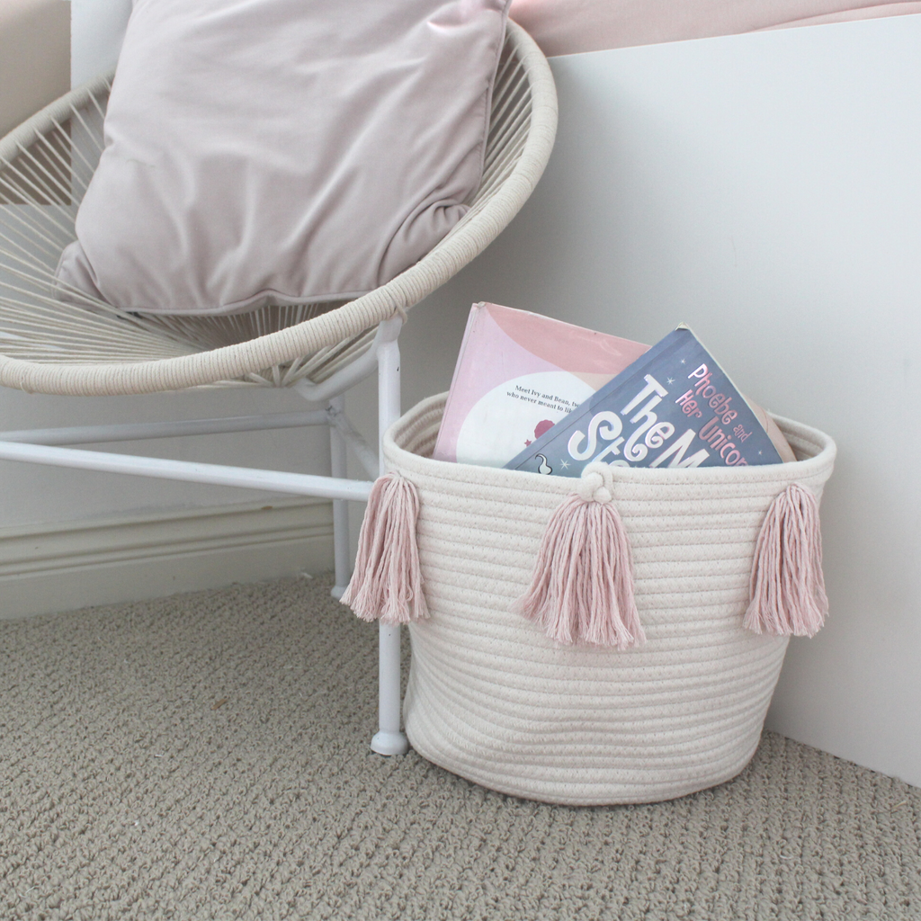 Rose Pink Tassel Basket - Medium-3