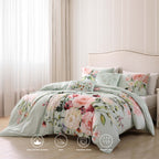Bebejan Rose on Misty Green 5 Piece Reversible Comforter Set