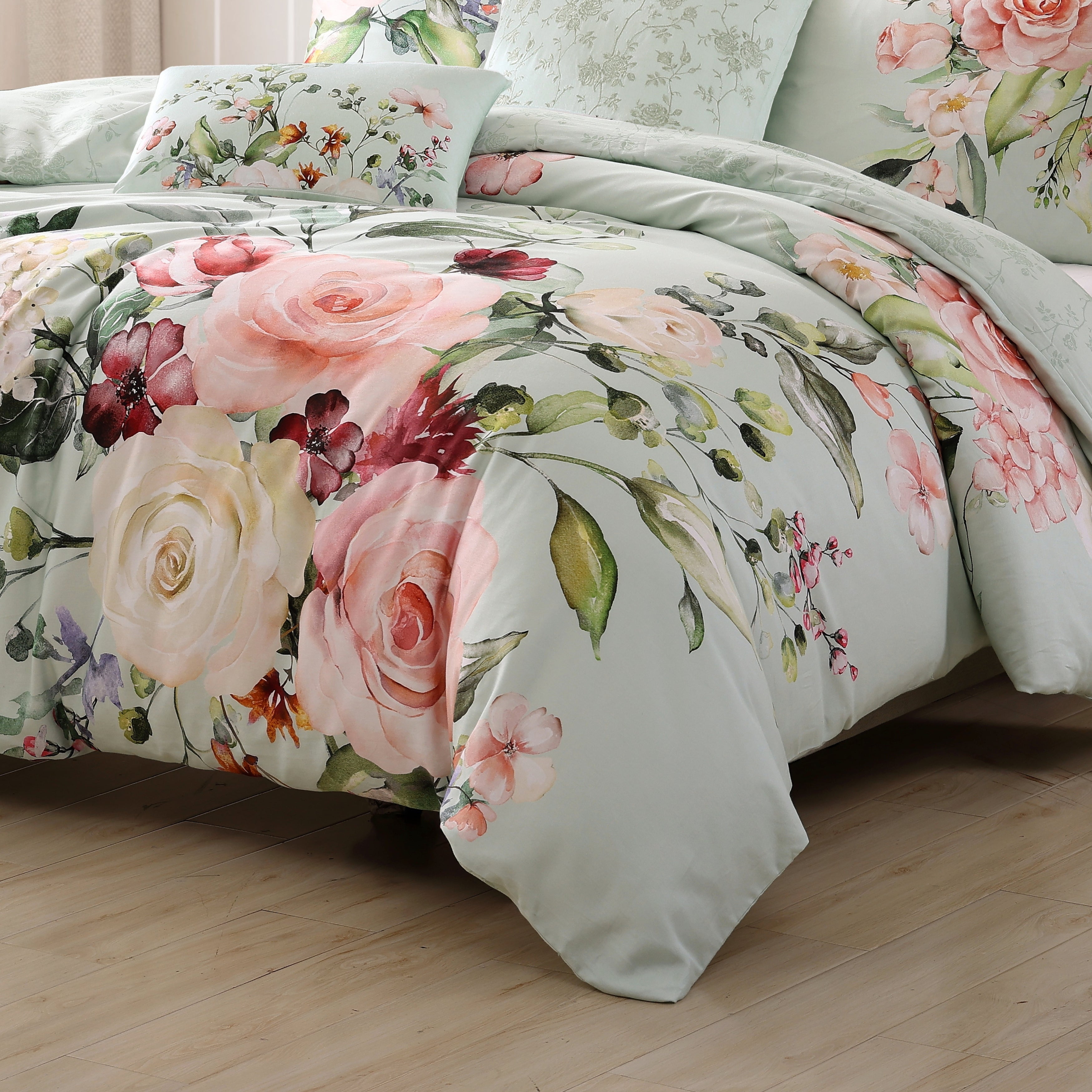 Bebejan Rose on Misty Green 5 Piece Reversible Comforter Set
