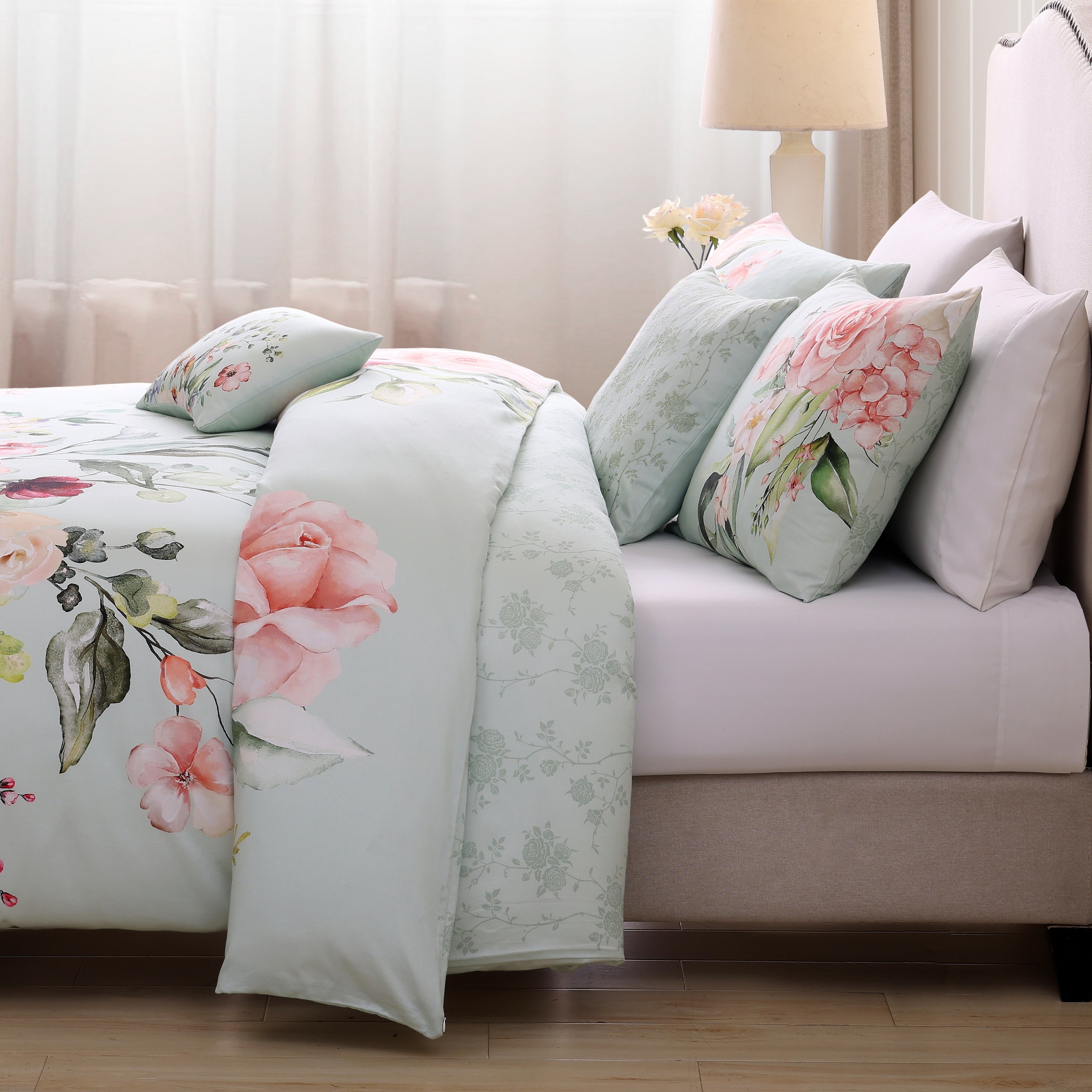 Bebejan Rose on Misty Green 5 Piece Reversible Comforter Set