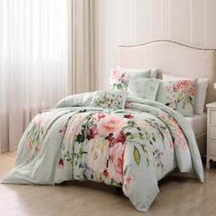 Bebejan Rose on Misty Green 5 Piece Reversible Comforter Set