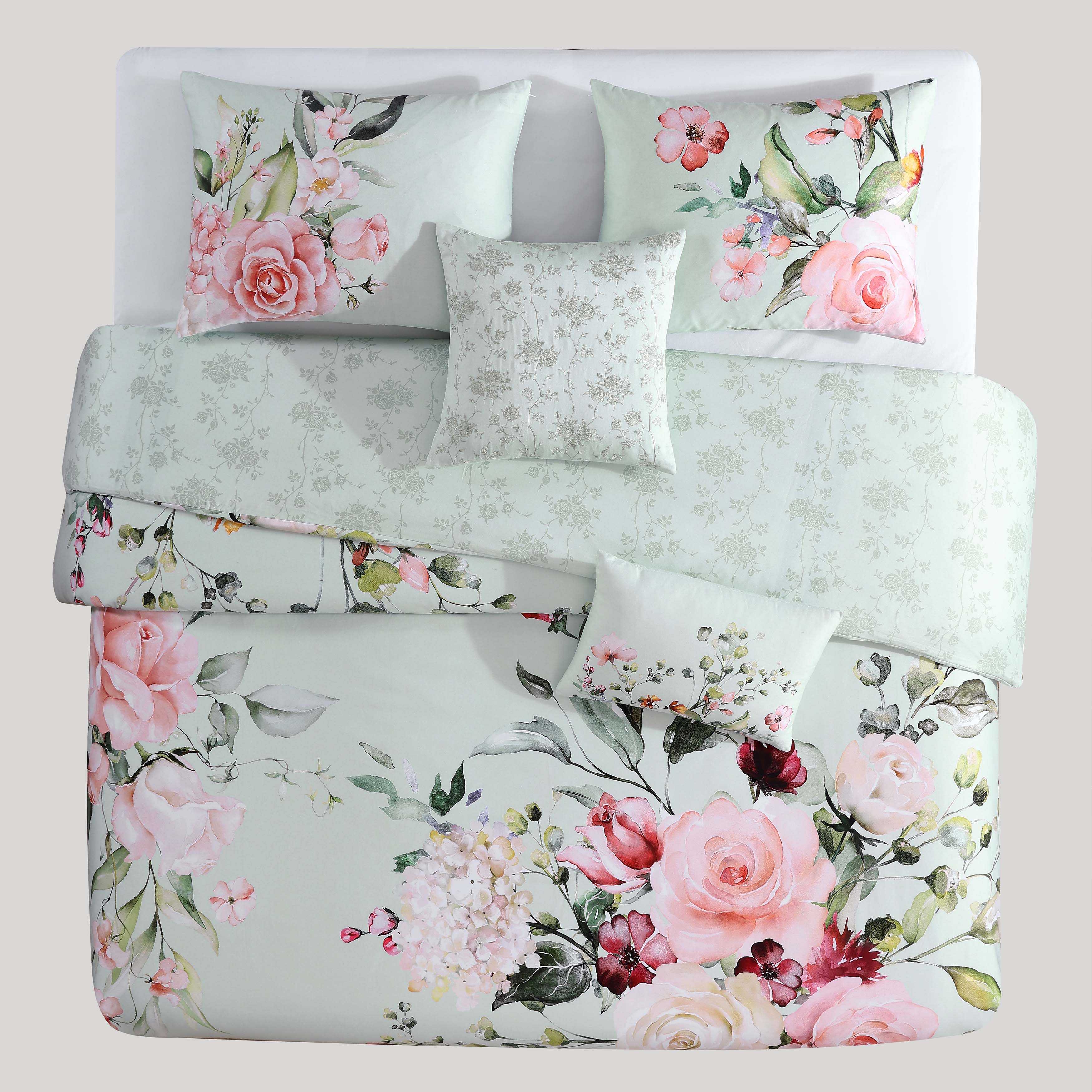 Bebejan Rose on Misty Green 5 Piece Reversible Comforter Set
